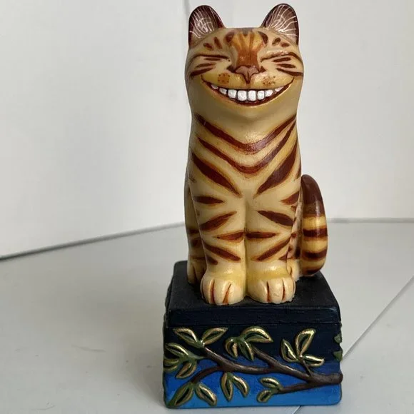 Vintage Cheshire Sphinx Figurine Trinket Box by Tyber Katz 1998 Blue Yellow